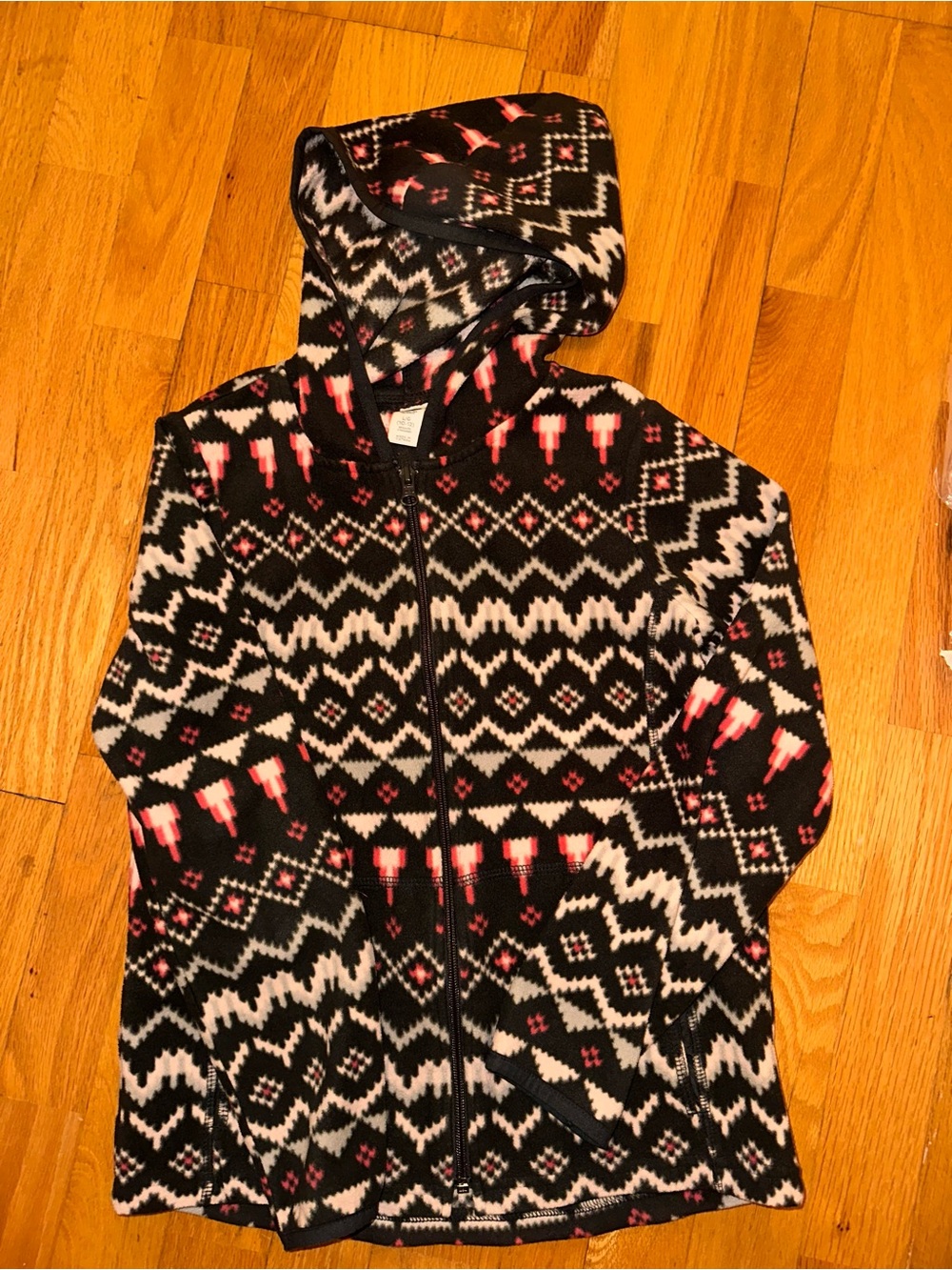 Old Navy Black, White & Pink Geometric Zip-Up Hoodie Sweater